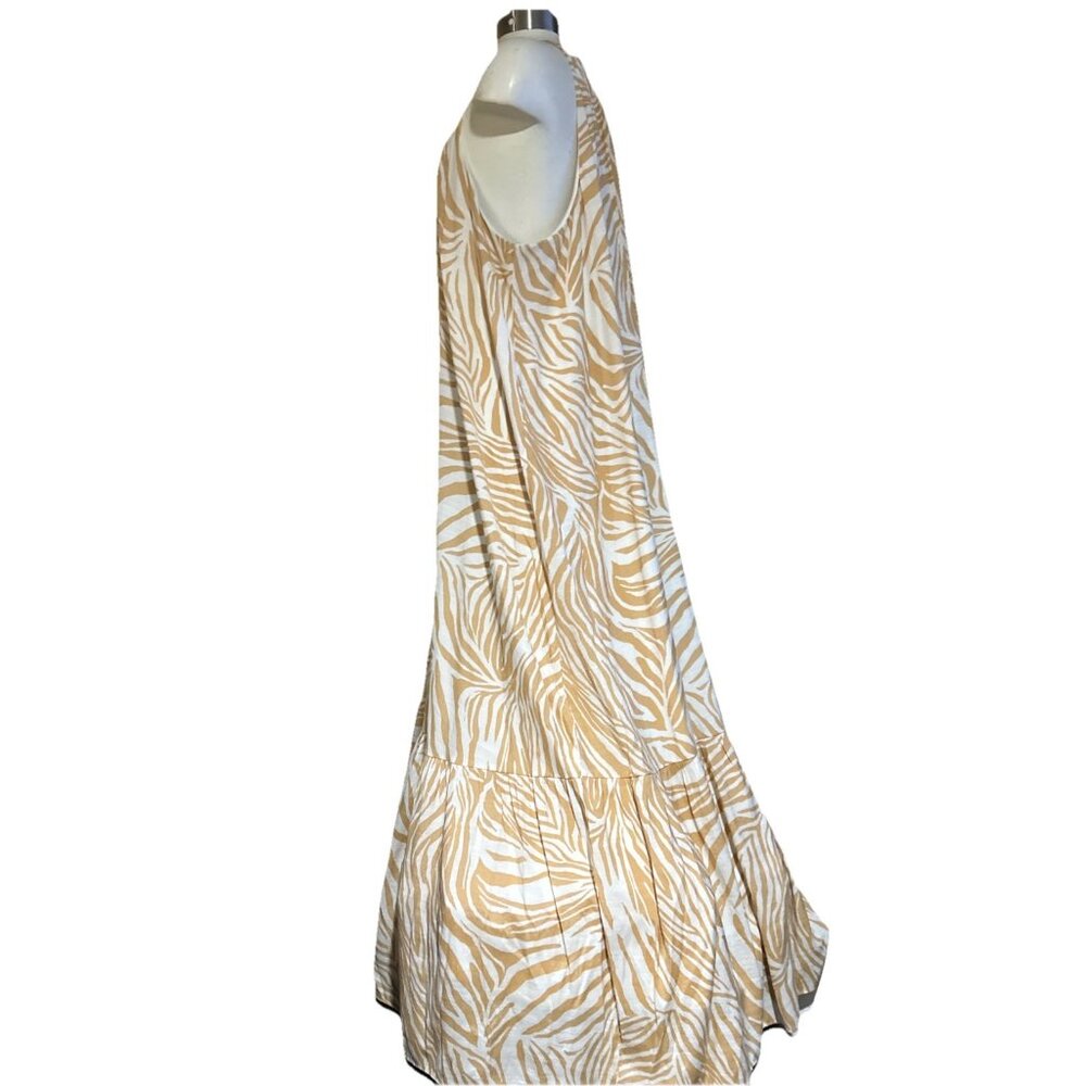 Animal Print Boho Tribal XXL Maxi Dress Flowy Beach Cruise Vacation Tan 9 West - Picture 6 of 15